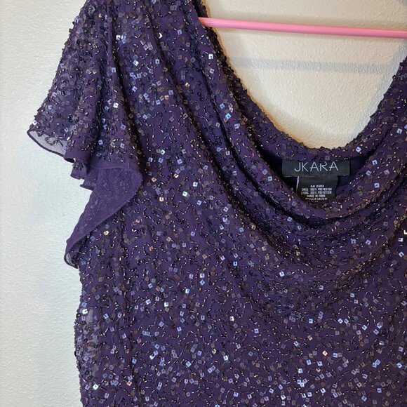 JKara Women's Elegant Cowl Neck Sequin Top Plum Sparkle, Plus Size 22W #242 - Picture 2 of 7